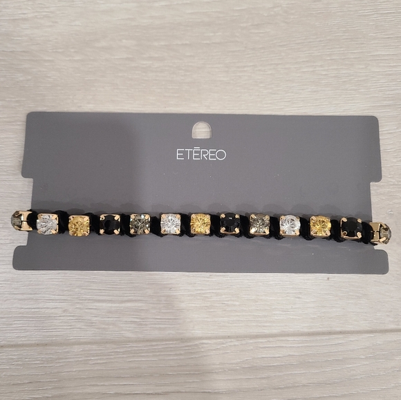 Etereo Goldtone, Velvet & Multicolour Stone Choker Necklace - Picture 1 of 3